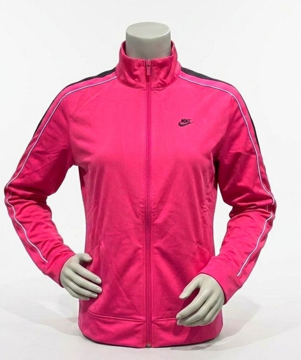 Nike Women's Pink Track Jacket Full Zip Size M Black Stripe White Piping